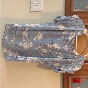 Light blue pink rose blouse